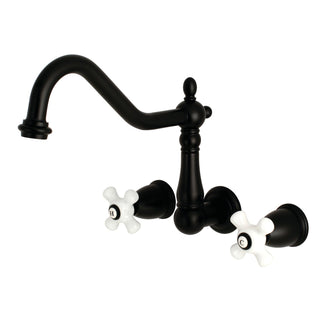 Wall Mount Kitchen Faucet, Heritage, Two-Handle 3-Hole in Matte Black