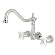 Wall Mount Kitchen Faucet, Heritage, Two-Handle 3-Hole in Polished Chrome