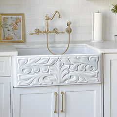 Wall Mount Kitchen Faucet with Swivel Spout and Side Spray in Antique Brass