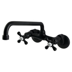 Wall Mount Kitchen Faucet with Two Cross Handles in Matte Black