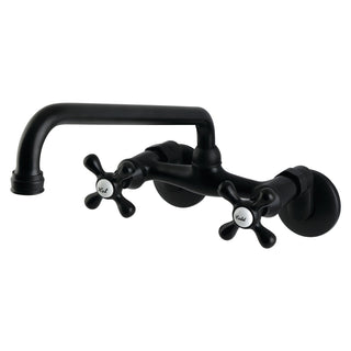 Wall Mount Kitchen Faucet with Two Cross Handles in Matte Black
