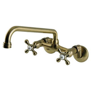 Wall Mount Kitchen Faucet with Two Handles, 2-Hole in Antique Brass