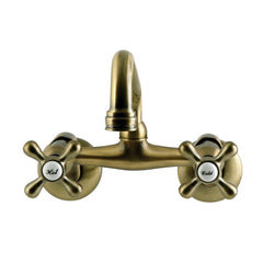 Wall Mount Kitchen Faucet with Two Handles, 2-Hole in Antique Brass