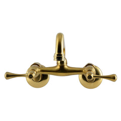 Wall Mount Kitchen Faucet with Two Lever Handles in Brushed Brass