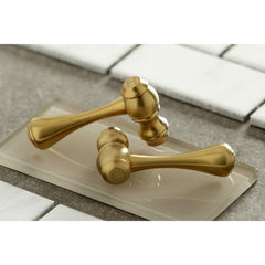 Wall Mount Kitchen Faucet with Two Lever Handles in Brushed Brass