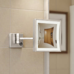 Wall Mount LED Magnifying Mirror, 5X, Square 8 Inch in Polished Chrome