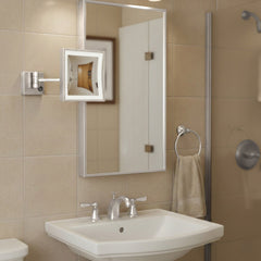 Wall Mount LED Magnifying Mirror, 5X, Square 8 Inch in Polished Chrome