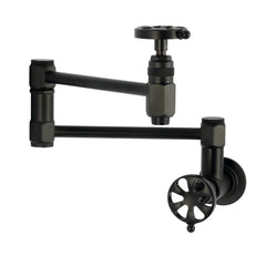 Wall Mount Pot Filler Faucet, Belknap, Dual Wheel Handles in Matte Black