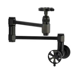 Wall Mount Pot Filler Faucet, Belknap, Dual Wheel Handles in Matte Black