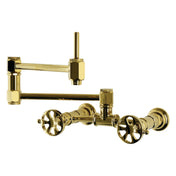 Wall Mount Pot Filler Faucet, Belknap, Two Handle in Polished Brass