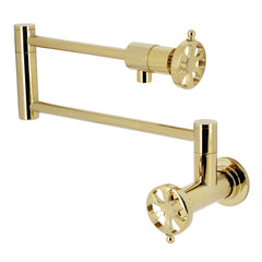 Wall Mount Pot Filler Faucet, Belknap, Two-Handle in Polished Brass