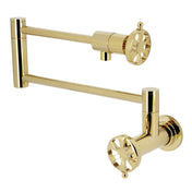 Wall Mount Pot Filler Faucet, Belknap, Two-Handle in Polished Brass