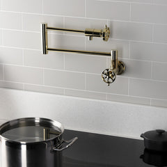 Wall Mount Pot Filler Faucet, Belknap, Two-Handle in Polished Brass