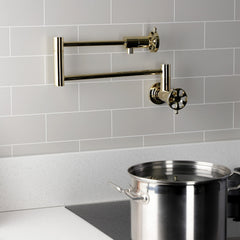Wall Mount Pot Filler Faucet, Belknap, Two-Handle in Polished Brass