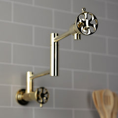 Wall Mount Pot Filler Faucet, Belknap, Two-Handle in Polished Brass