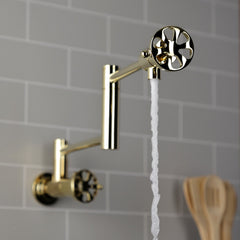 Wall Mount Pot Filler Faucet, Belknap, Two-Handle in Polished Brass
