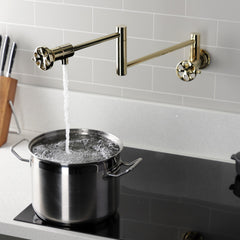 Wall Mount Pot Filler Faucet, Belknap, Two-Handle in Polished Brass