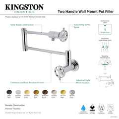 Wall Mount Pot Filler Faucet, Belknap, Two-Handle in Polished Brass