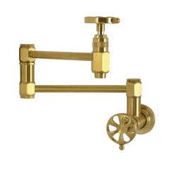 Wall Mount Pot Filler Faucet, Belknap with Swivel Spout in Brushed Brass