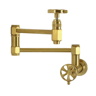 Wall Mount Pot Filler Faucet, Belknap with Swivel Spout in Brushed Brass