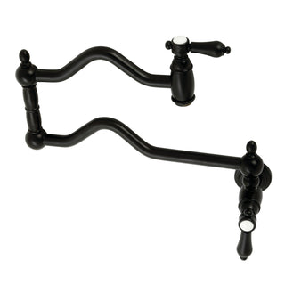 Wall Mount Pot Filler Faucet, Heirloom, Two-Handle 1-Hole in Matte Black