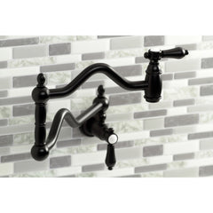 Wall Mount Pot Filler Faucet, Heirloom, Two-Handle 1-Hole in Matte Black