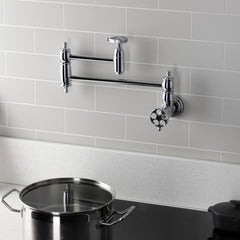 Wall Mount Pot Filler Faucet, Heirloom, Two-Handle 1-Hole in Polished Chrome