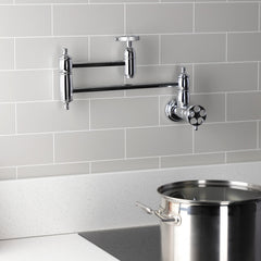Wall Mount Pot Filler Faucet, Heirloom, Two-Handle 1-Hole in Polished Chrome