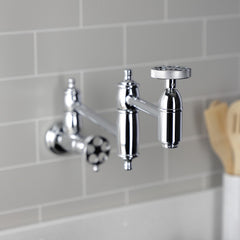 Wall Mount Pot Filler Faucet, Heirloom, Two-Handle 1-Hole in Polished Chrome