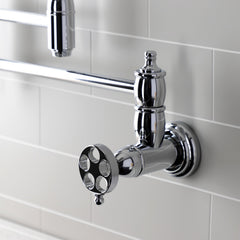 Wall Mount Pot Filler Faucet, Heirloom, Two-Handle 1-Hole in Polished Chrome