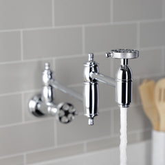 Wall Mount Pot Filler Faucet, Heirloom, Two-Handle 1-Hole in Polished Chrome