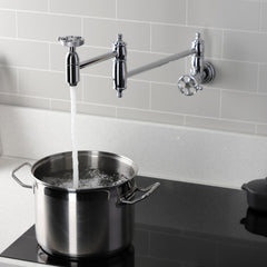 Wall Mount Pot Filler Faucet, Heirloom, Two-Handle 1-Hole in Polished Chrome