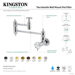 Wall Mount Pot Filler Faucet, Heirloom, Two-Handle 1-Hole in Polished Chrome