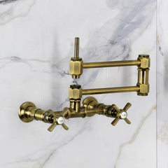 Wall Mount Pot Filler Faucet, Millennium, Hot and Cold in Antique Brass