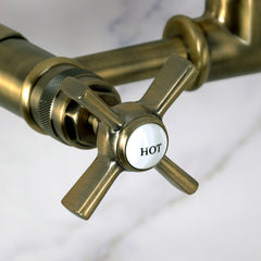 Wall Mount Pot Filler Faucet, Millennium, Hot and Cold in Antique Brass
