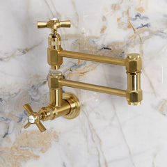 Wall Mount Pot Filler Faucet, Millennium, Two-Handle in Brushed Brass