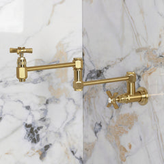 Wall Mount Pot Filler Faucet, Millennium, Two-Handle in Brushed Brass