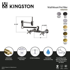 Wall Mount Pot Filler Faucet, Millennium, Two-Handle in Brushed Brass