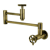 Wall Mount Pot Filler Faucet, Sona, Two-Handle in Antique Brass