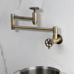Wall Mount Pot Filler Faucet, Sona, Two-Handle in Antique Brass