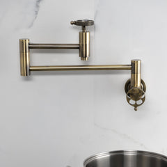 Wall Mount Pot Filler Faucet, Sona, Two-Handle in Antique Brass