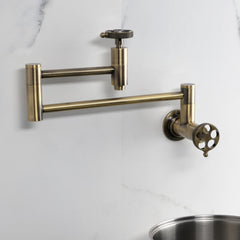 Wall Mount Pot Filler Faucet, Sona, Two-Handle in Antique Brass