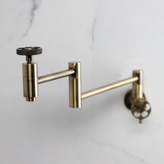 Wall Mount Pot Filler Faucet, Sona, Two-Handle in Antique Brass