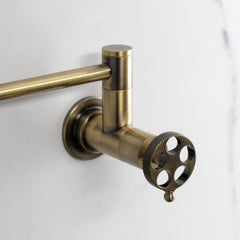 Wall Mount Pot Filler Faucet, Sona, Two-Handle in Antique Brass
