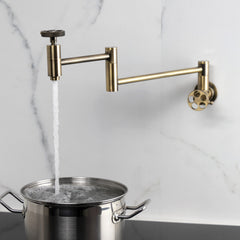 Wall Mount Pot Filler Faucet, Sona, Two-Handle in Antique Brass