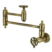 Wall Mount Pot Filler Faucet, Tulare, Two-Handle in Antique Brass