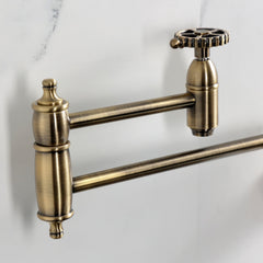 Wall Mount Pot Filler Faucet, Tulare, Two-Handle in Antique Brass