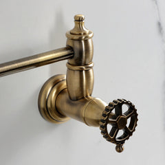 Wall Mount Pot Filler Faucet, Tulare, Two-Handle in Antique Brass