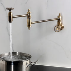 Wall Mount Pot Filler Faucet, Tulare, Two-Handle in Antique Brass