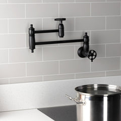 Wall Mount Pot Filler Faucet, Webb, Two-Handle in Matte Black